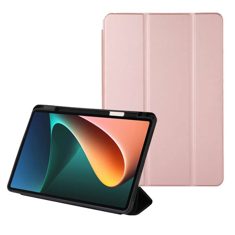 For Xiaomi Pad 5 Solid Color 3-folding Leather Tablet Case(Dark Green)