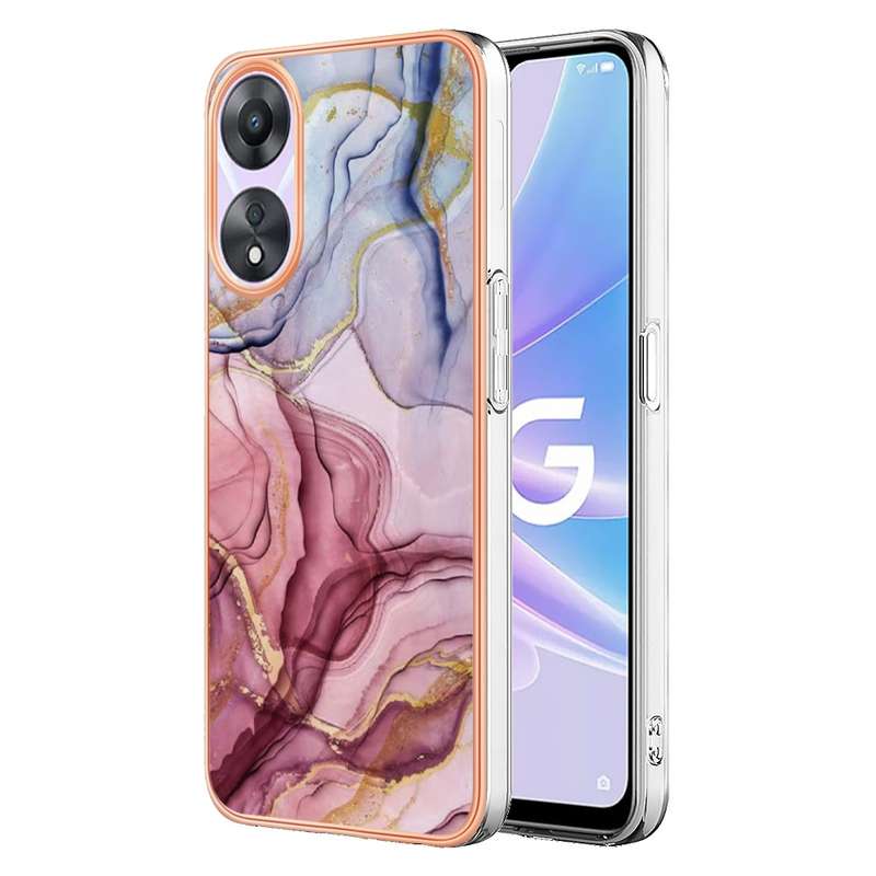 For OPPO A78/A58 Electroplating Marble Dual-side IMD Phone Case(Rose Red 014)