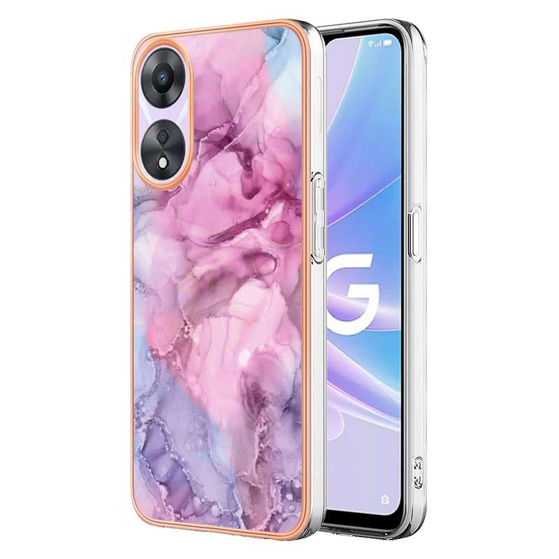 For OPPO A78/A58 Electroplating Marble Dual-side IMD Phone Case(Rose Red 014)