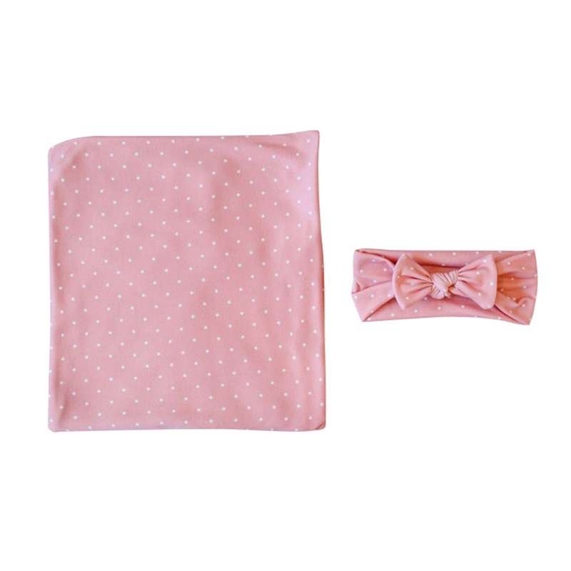 Newborn Baby Dot Pattern Swaddling Scarf Headband(Blue)