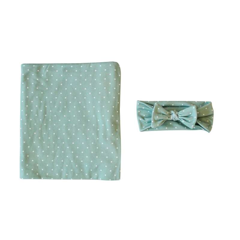 Newborn Baby Dot Pattern Swaddling Scarf Headband(Blue)
