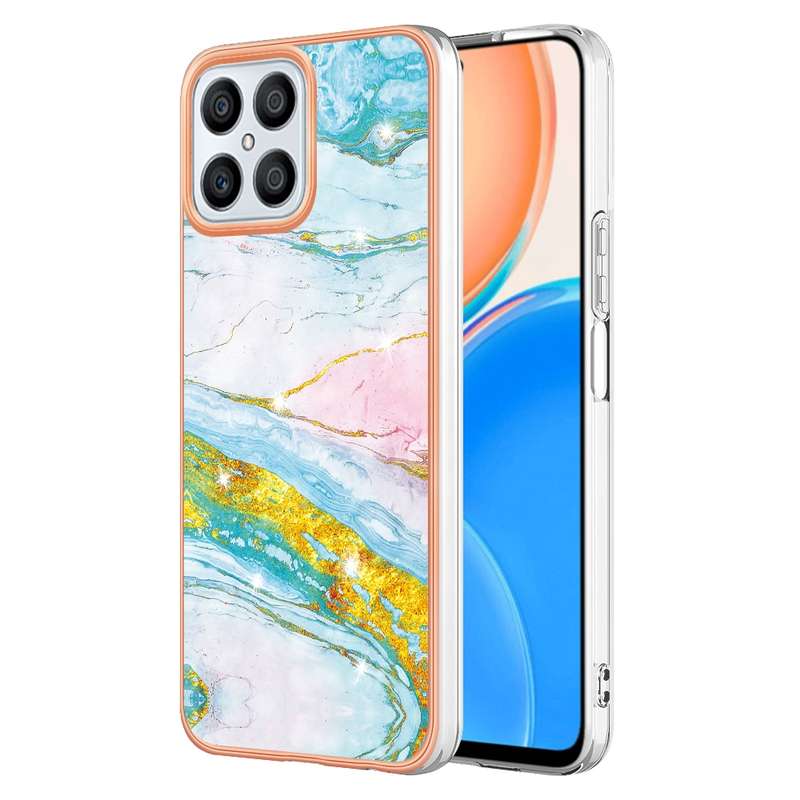 For Honor X8 4G Electroplating Marble Dual-side IMD Phone Case(Rose Gold 005)