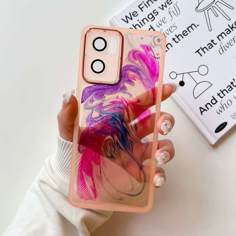 For OPPO Reno7 Oil Painting Electroplating TPU Phone Case(Grey)