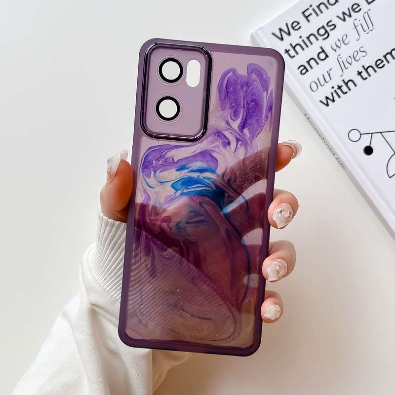 For OPPO Reno7 Oil Painting Electroplating TPU Phone Case(Grey)