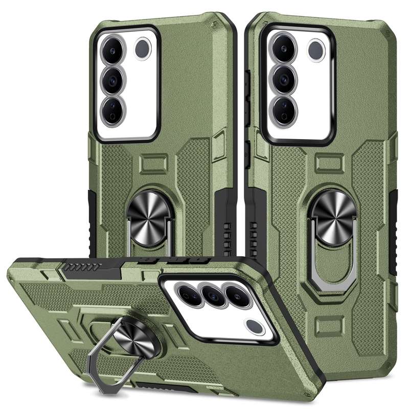 For vivo V27e Ring Holder Armor Hybrid Phone Case(Black)