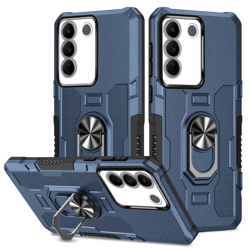 For vivo V27e Ring Holder Armor Hybrid Phone Case(Black)