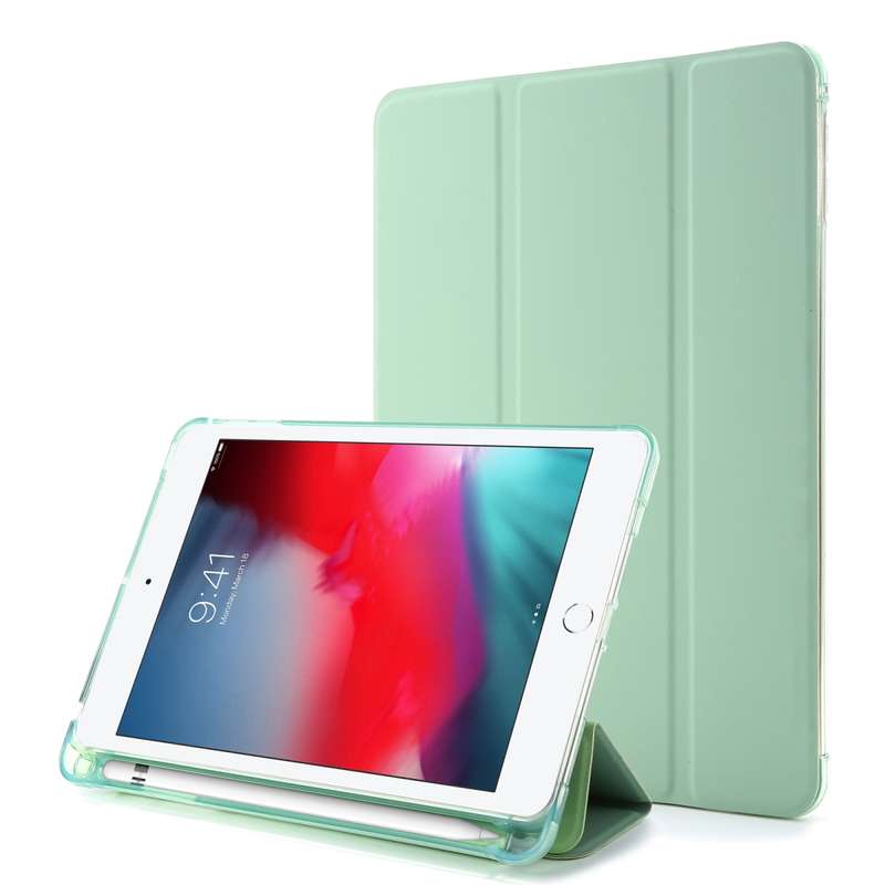 For iPad Mini 4 Airbag Horizontal Flip Leather Case with Three-fold Holder (Dark Green)