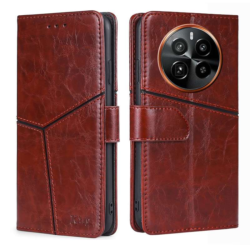 For Realme GT5 Pro 5G Geometric Stitching Leather Phone Case(Dark Brown)
