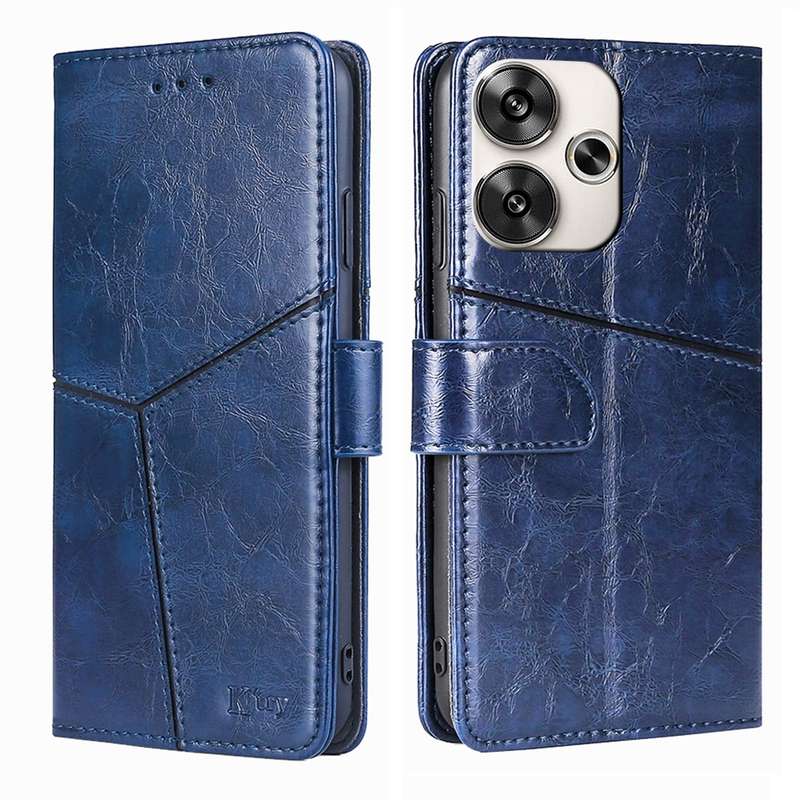 For Xiaomi Redmi Turbo 3 5G Geometric Stitching Leather Phone Case(Blue)