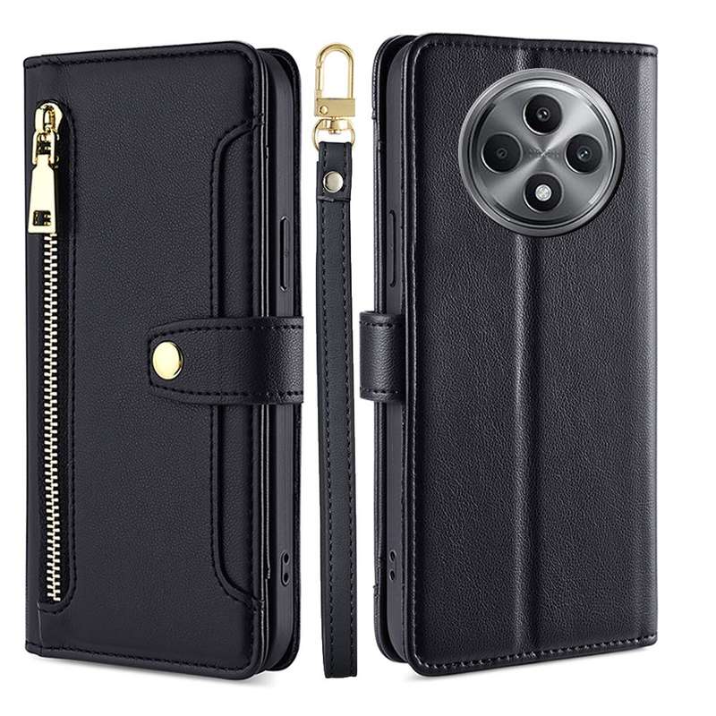 For OPPO Reno12 F 5G Sheep Texture Cross-body Zipper Wallet Leather Phone Case(Black)