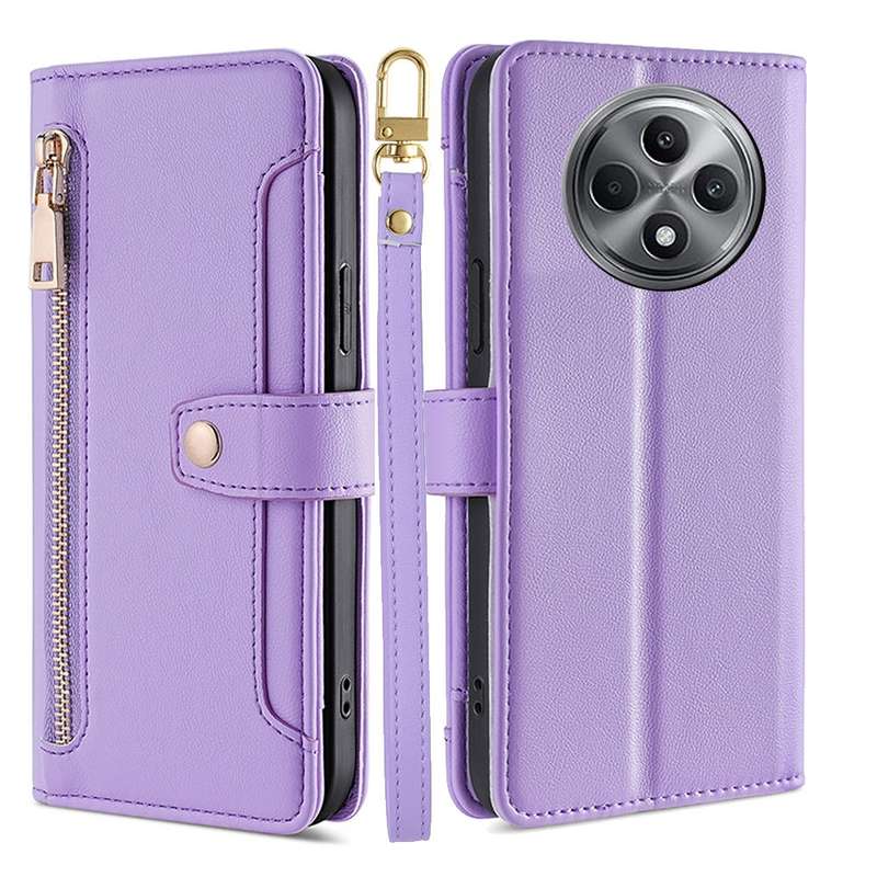 For OPPO Reno12 F 5G Sheep Texture Cross-body Zipper Wallet Leather Phone Case(Black)