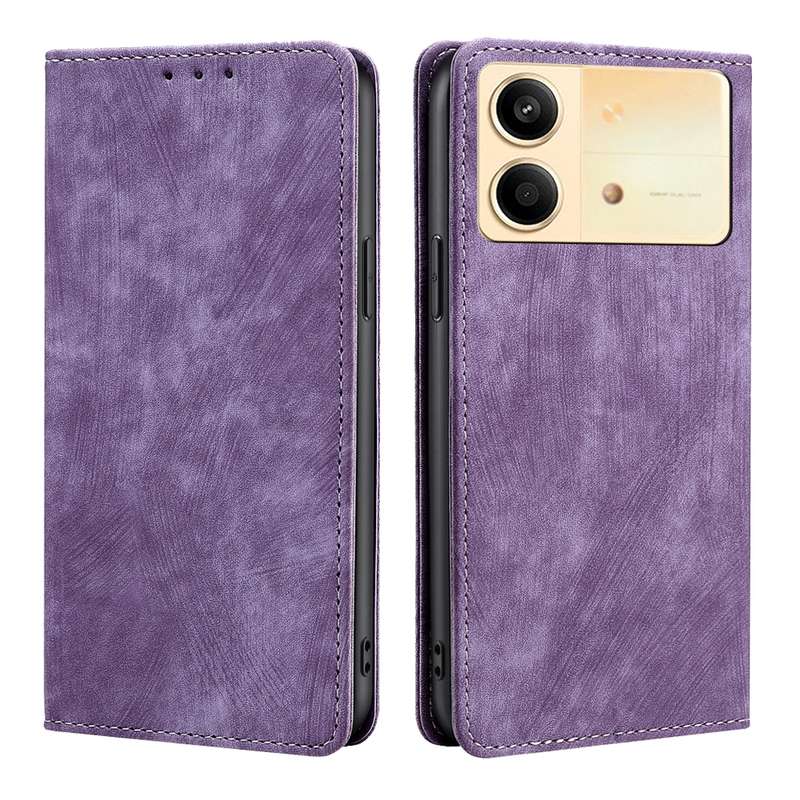 For Xiaomi Redmi Note 13R Pro 5G RFID Anti-theft Brush Magnetic Leather Phone Case(Purple)