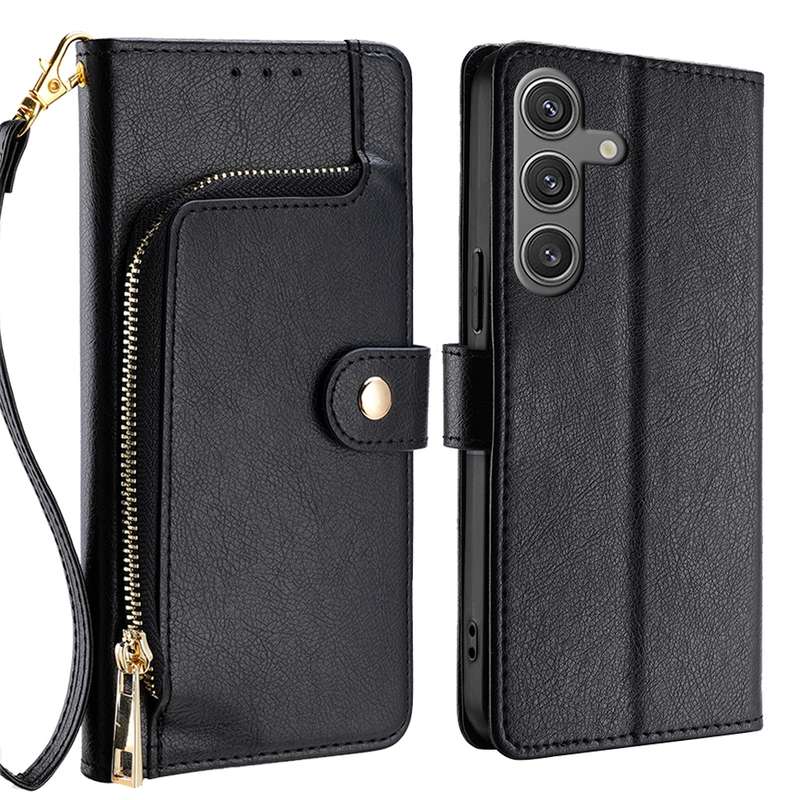 For Samsung Galaxy S24 5G Zipper Bag Leather Phone Case(Black)