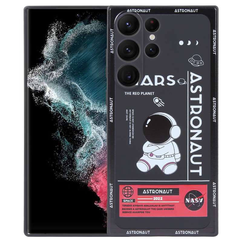 For Samsung Galaxy S22 Ultra 5G Astronaut Pattern Silicone Straight Edge Phone Case(Mars Astronaut-B