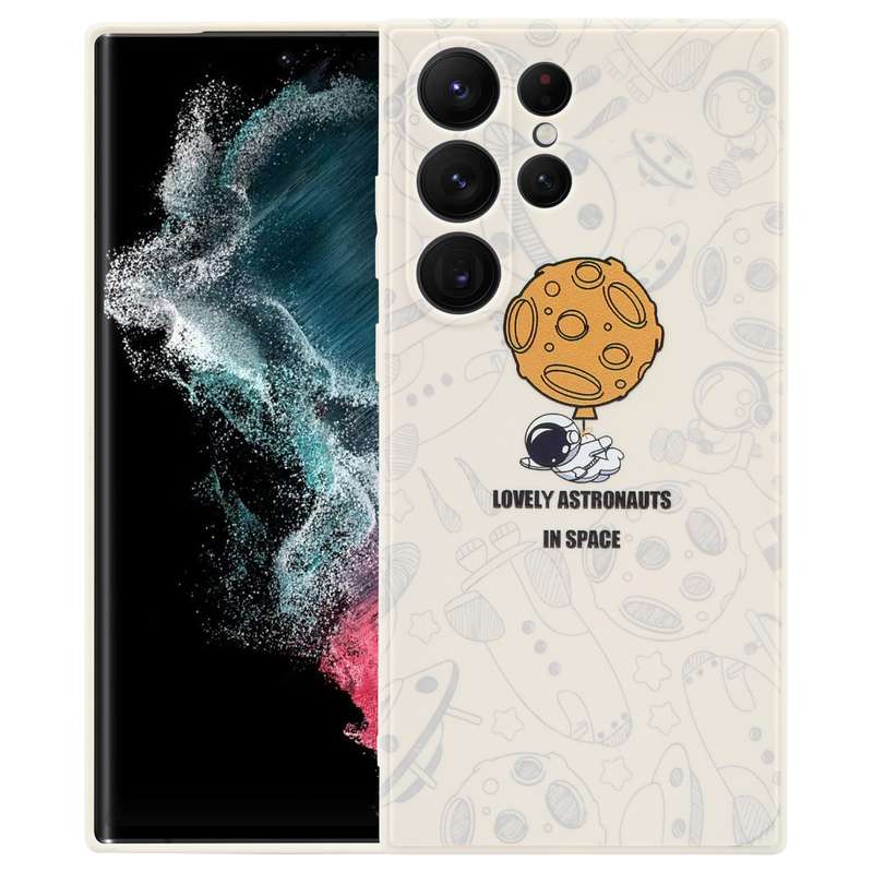 For Samsung Galaxy S22 Ultra 5G Astronaut Pattern Silicone Straight Edge Phone Case(Mars Astronaut-B