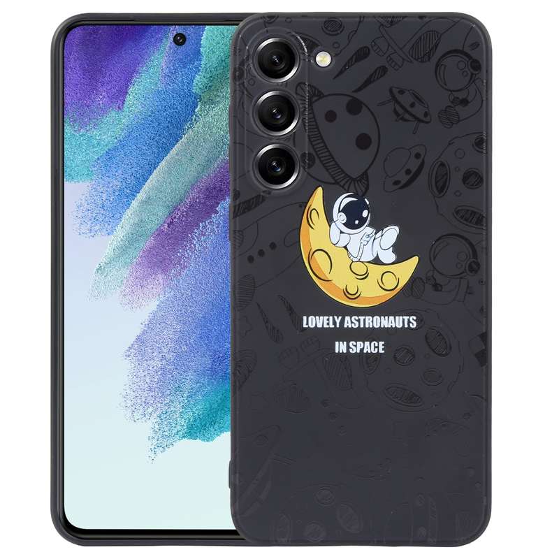 For Samsung Galaxy S21 FE 5G Astronaut Pattern Silicone Straight Edge Phone Case(Lovely Astronaut-Wh