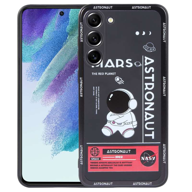 For Samsung Galaxy S21 FE 5G Astronaut Pattern Silicone Straight Edge Phone Case(Lovely Astronaut-Wh