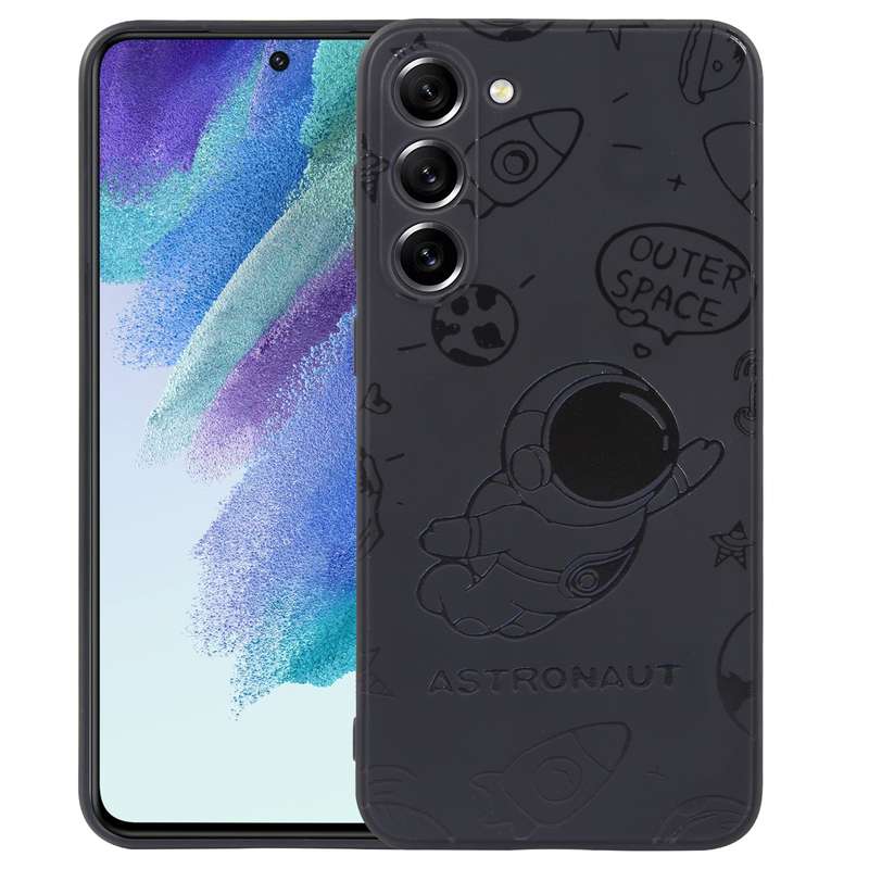 For Samsung Galaxy S21 FE 5G Astronaut Pattern Silicone Straight Edge Phone Case(Lovely Astronaut-Wh