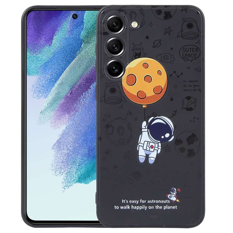 For Samsung Galaxy S21 FE 5G Astronaut Pattern Silicone Straight Edge Phone Case(Lovely Astronaut-Wh