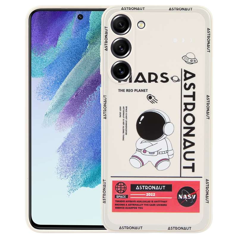 For Samsung Galaxy S21 FE 5G Astronaut Pattern Silicone Straight Edge Phone Case(Lovely Astronaut-Wh