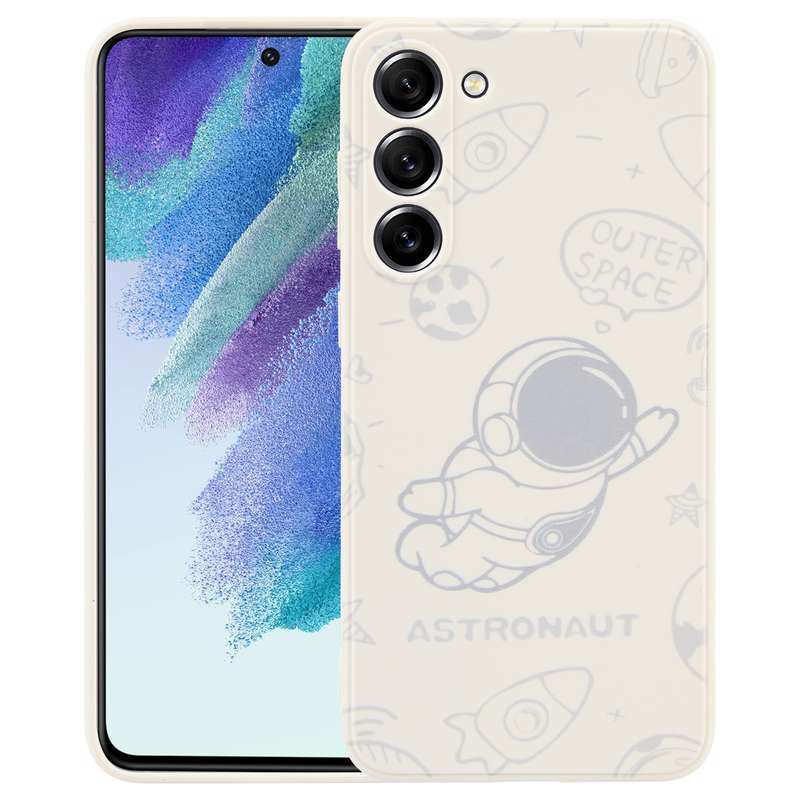 For Samsung Galaxy S21 FE 5G Astronaut Pattern Silicone Straight Edge Phone Case(Lovely Astronaut-Wh