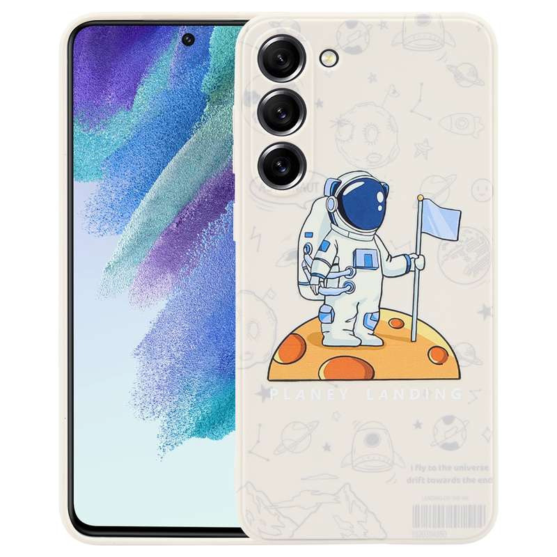 For Samsung Galaxy S21 FE 5G Astronaut Pattern Silicone Straight Edge Phone Case(Lovely Astronaut-Wh