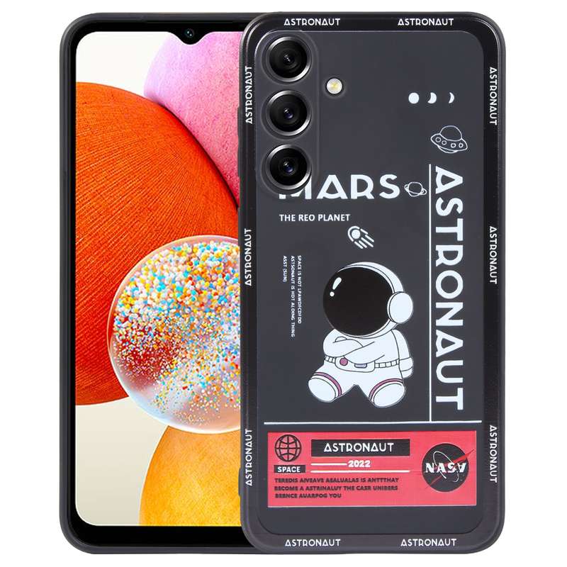 For Samsung Galaxy A14 Astronaut Pattern Silicone Straight Edge Phone Case(Lovely Astronaut-Black)