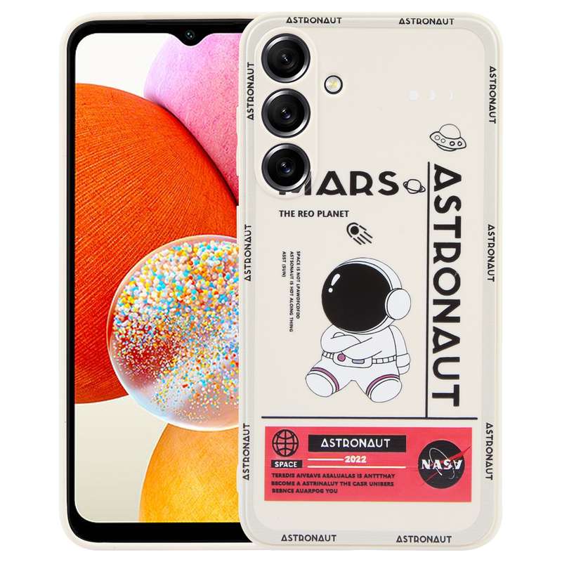 For Samsung Galaxy A14 Astronaut Pattern Silicone Straight Edge Phone Case(Lovely Astronaut-Black)