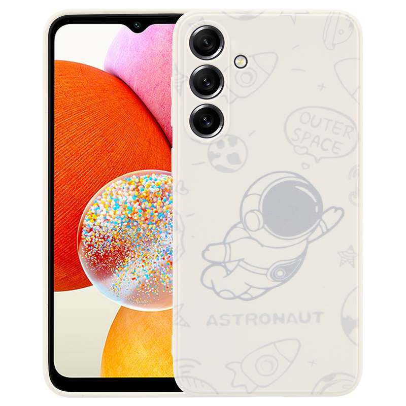 For Samsung Galaxy A14 Astronaut Pattern Silicone Straight Edge Phone Case(Lovely Astronaut-Black)