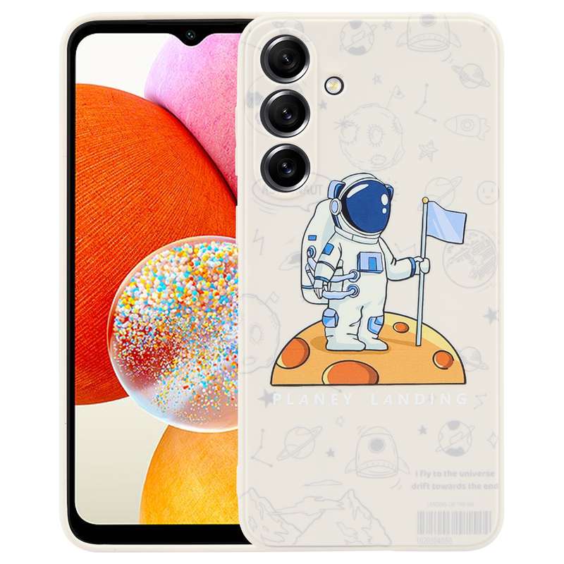 For Samsung Galaxy A14 Astronaut Pattern Silicone Straight Edge Phone Case(Lovely Astronaut-Black)