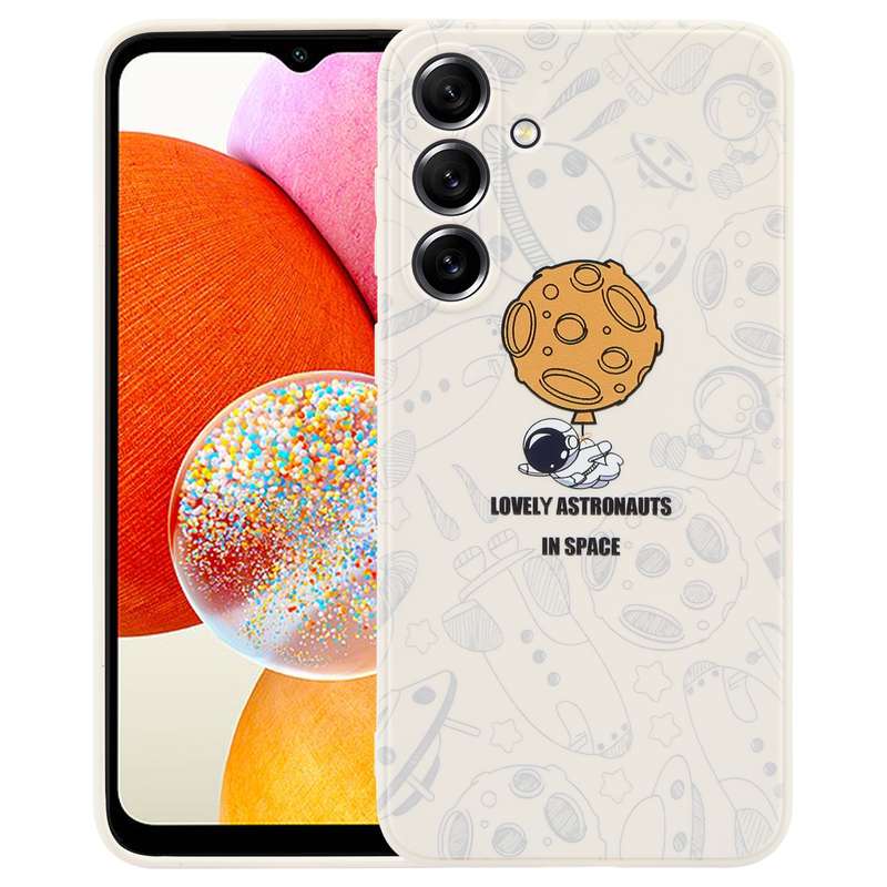 For Samsung Galaxy A14 Astronaut Pattern Silicone Straight Edge Phone Case(Lovely Astronaut-Black)