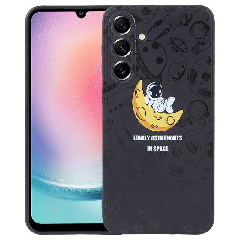 For Samsung Galaxy A24 Astronaut Pattern Silicone Straight Edge Phone Case(Mars Astronaut-Black)