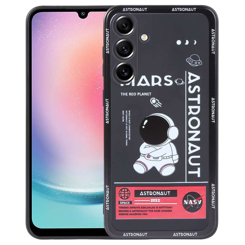 For Samsung Galaxy A24 Astronaut Pattern Silicone Straight Edge Phone Case(Mars Astronaut-Black)