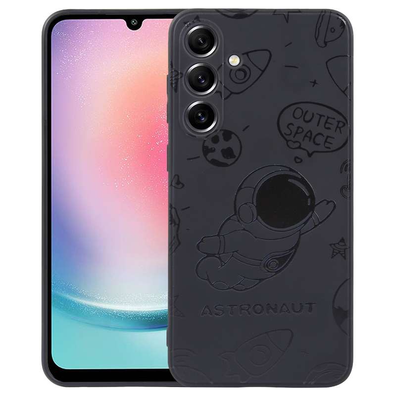 For Samsung Galaxy A24 Astronaut Pattern Silicone Straight Edge Phone Case(Mars Astronaut-Black)