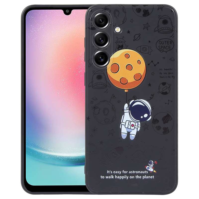 For Samsung Galaxy A24 Astronaut Pattern Silicone Straight Edge Phone Case(Mars Astronaut-Black)