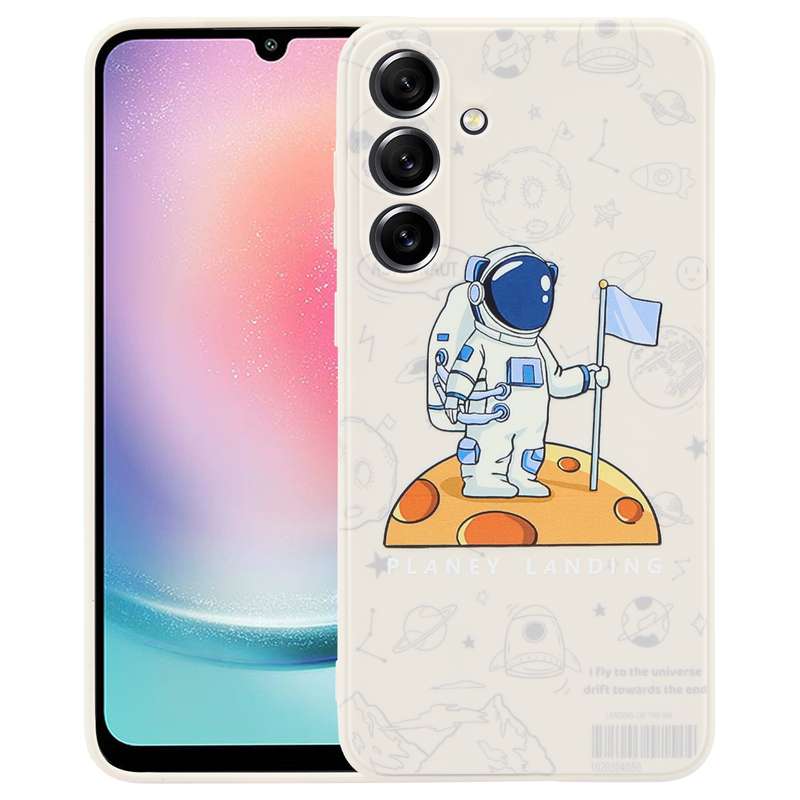 For Samsung Galaxy A24 Astronaut Pattern Silicone Straight Edge Phone Case(Mars Astronaut-Black)