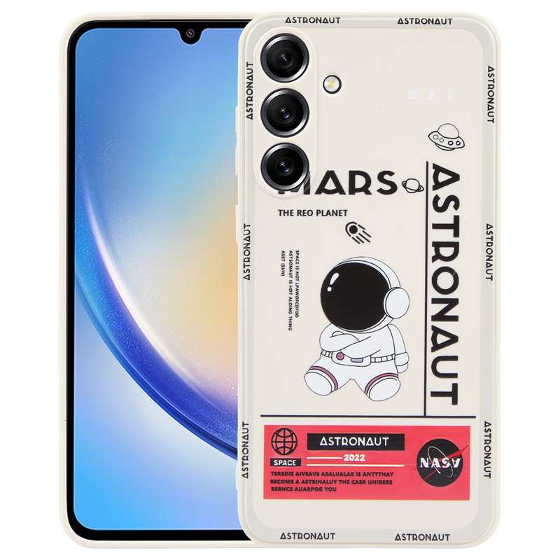 For Samsung Galaxy A34 5G Astronaut Pattern Silicone Straight Edge Phone Case(Flying Astronaut-Black
