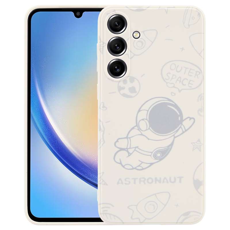For Samsung Galaxy A34 5G Astronaut Pattern Silicone Straight Edge Phone Case(Flying Astronaut-Black