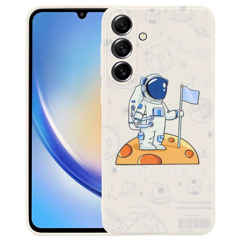 For Samsung Galaxy A34 5G Astronaut Pattern Silicone Straight Edge Phone Case(Flying Astronaut-Black