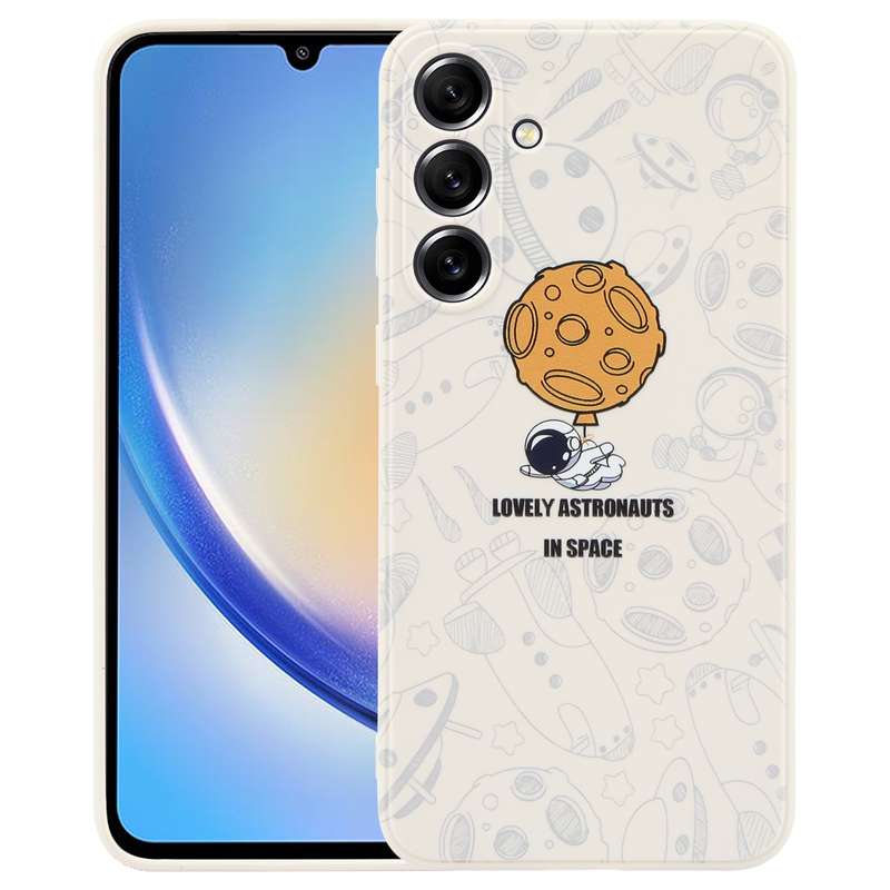 For Samsung Galaxy A34 5G Astronaut Pattern Silicone Straight Edge Phone Case(Flying Astronaut-Black