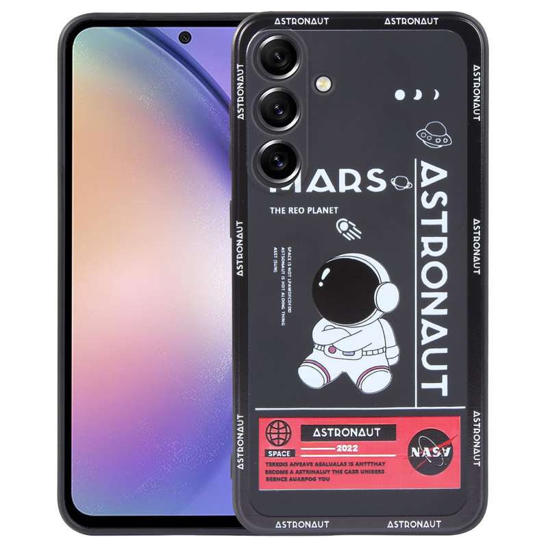 For Samsung Galaxy A54 5G Astronaut Pattern Silicone Straight Edge Phone Case(Planet Landing-White)