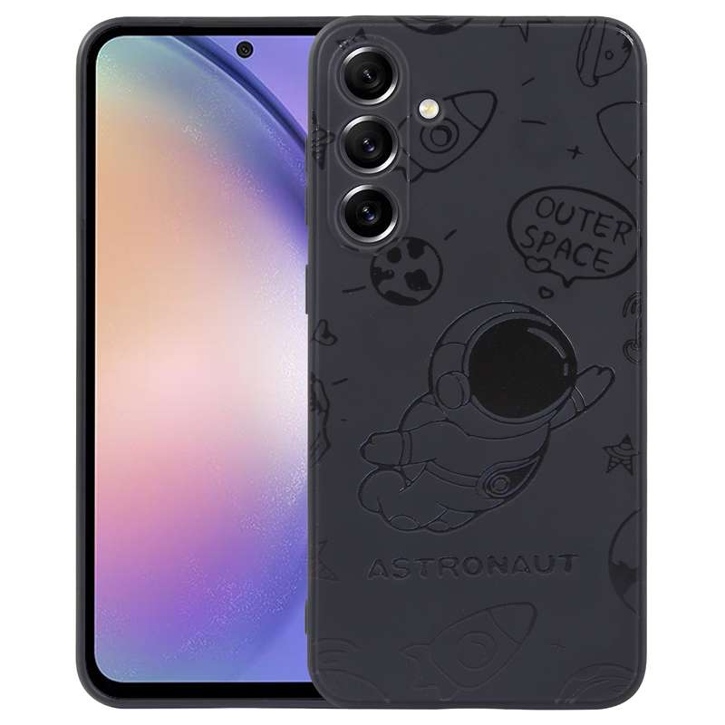 For Samsung Galaxy A54 5G Astronaut Pattern Silicone Straight Edge Phone Case(Planet Landing-White)