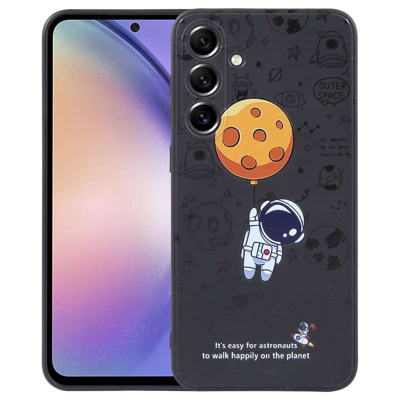 For Samsung Galaxy A54 5G Astronaut Pattern Silicone Straight Edge Phone Case(Planet Landing-White)