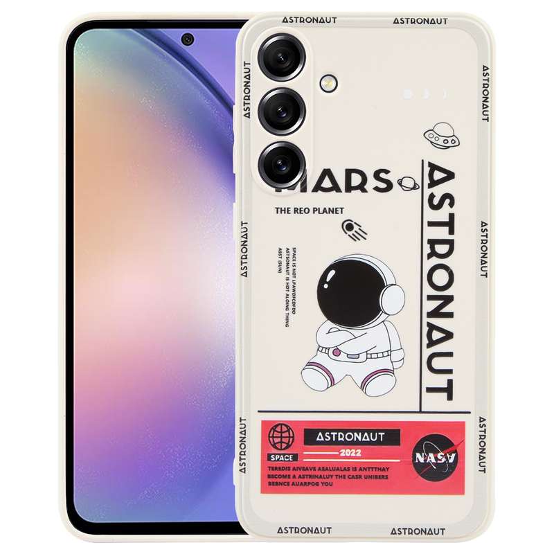 For Samsung Galaxy A54 5G Astronaut Pattern Silicone Straight Edge Phone Case(Planet Landing-White)