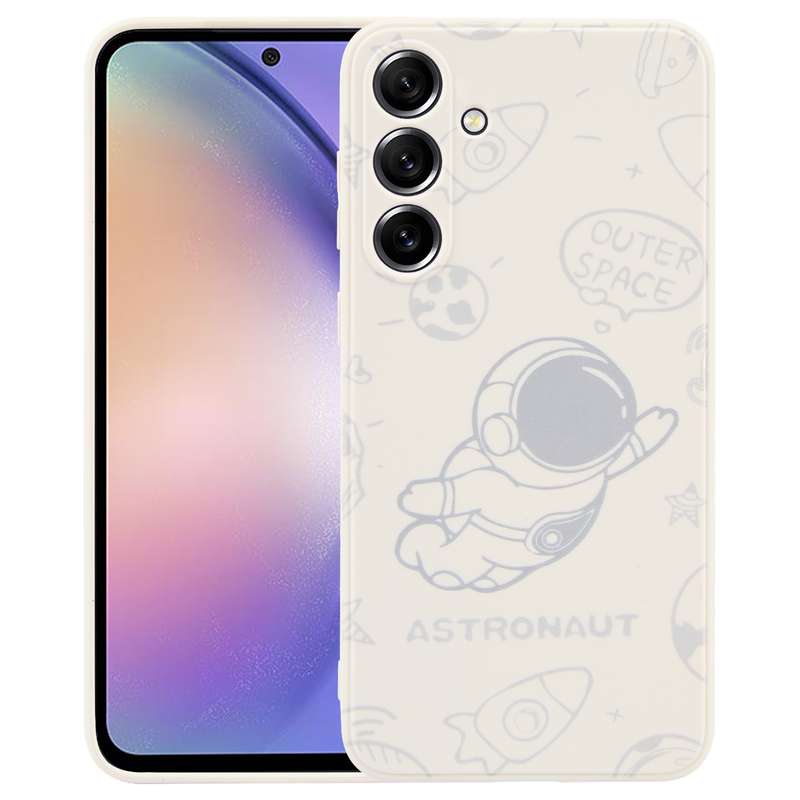For Samsung Galaxy A54 5G Astronaut Pattern Silicone Straight Edge Phone Case(Planet Landing-White)