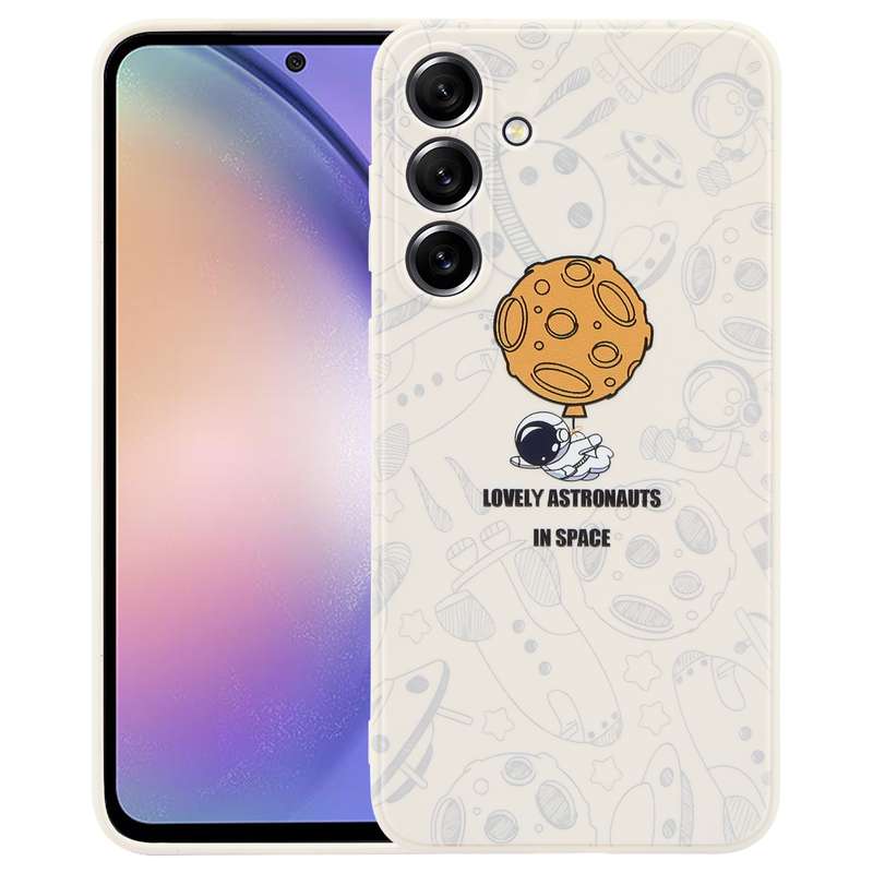For Samsung Galaxy A54 5G Astronaut Pattern Silicone Straight Edge Phone Case(Planet Landing-White)