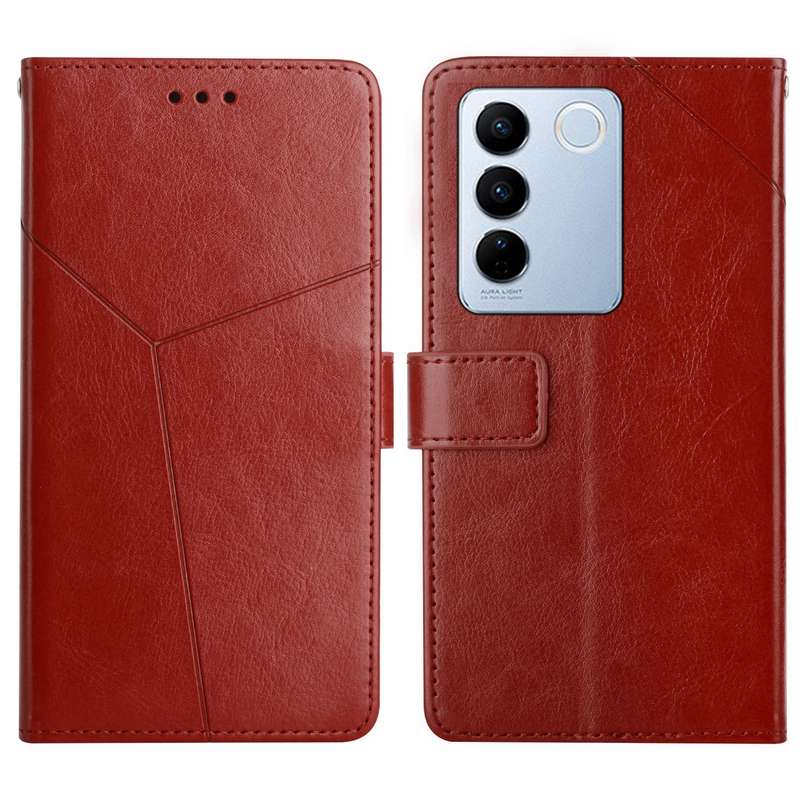 For vivo V27E 4G Global HT01 Y-shaped Pattern Flip Leather Phone Case(Red)
