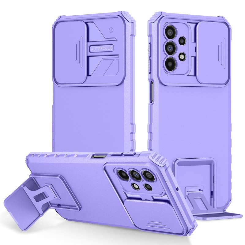 For Samsung Galaxy A23 4G Stereoscopic Holder Sliding Camshield Phone Case(Black)