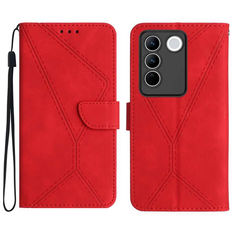 For vivo V27E 4G Global Stitching Embossed Leather Phone Case(Red)
