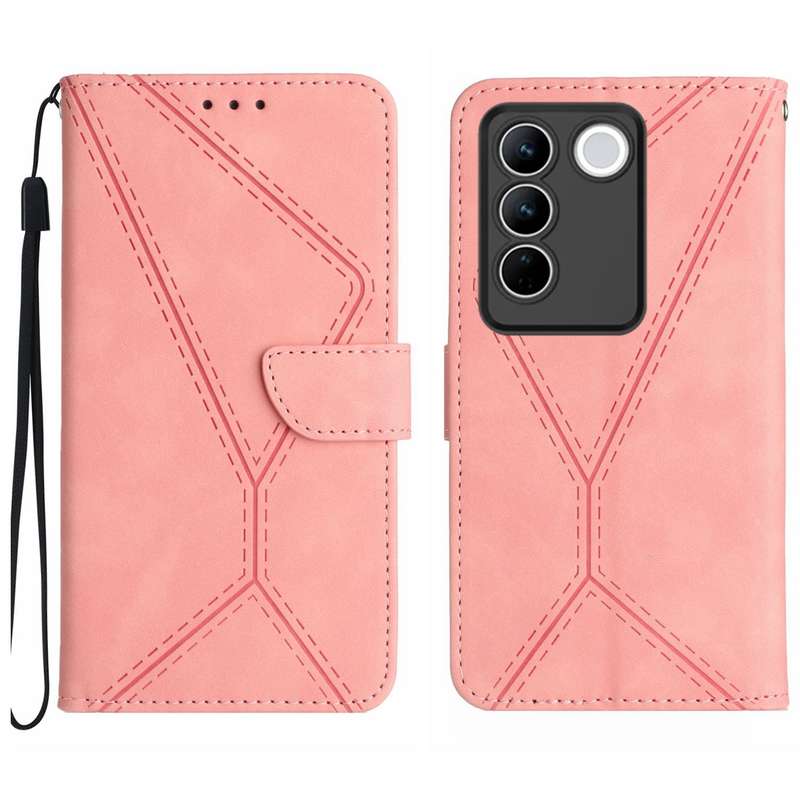 For vivo V27E 4G Global Stitching Embossed Leather Phone Case(Red)